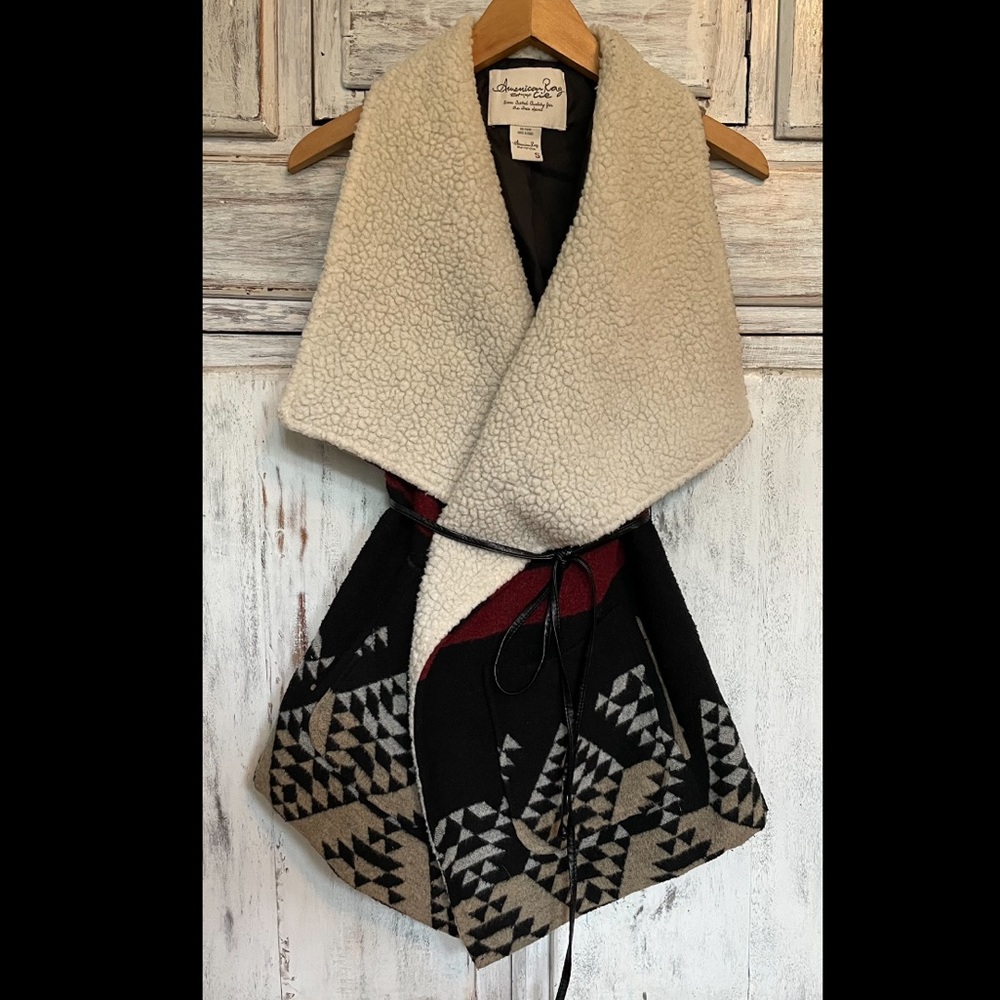 American Rag western style vest, Small, tie waist, wool blend, 4 front pockets